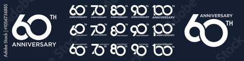 collection anniversary 60 to 100 year logo designs. abstract number for celebration event, wedding, greeting card, and invitation, vector illustration