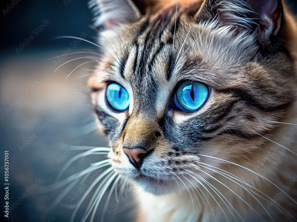 Mesmerizing blue eyes, a captivating close-up, feline beauty at its peak. Mesmerizing blue eyes, a captivating close-up, feline beauty at its peak.