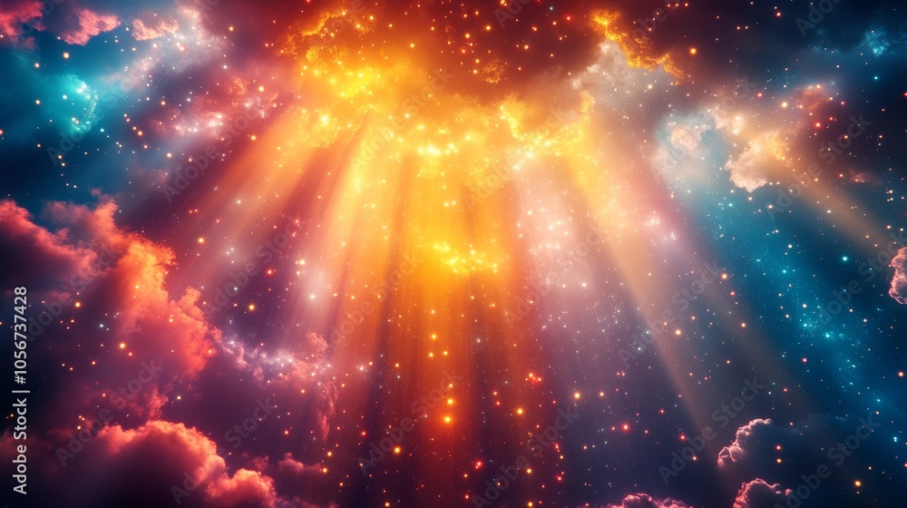 Obraz premium A Cosmic Landscape with Vibrant Clouds and Sparkling Stars