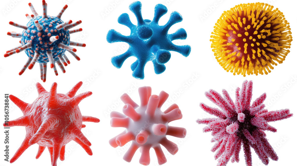 Colorful Virus Cell Models Displayed on a Transparent Background Generative AI Colorful Virus Cell Models Displayed on a Transparent Background Generative AI