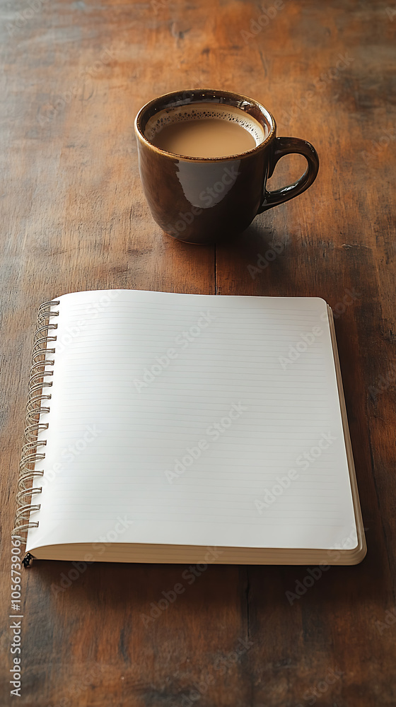 Cozy Notebook and Coffee on Wooden Table Cozy Notebook and Coffee on Wooden Table