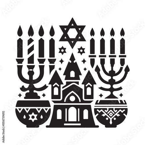 Hanukkah candle silhouette vector. Hanukkah candle icon. Hanukkah menorah logo symbol design on a white background