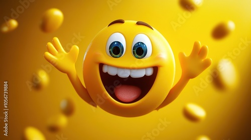 Joyful "Yippee" emoji symbolizing excitement, happiness, and celebration. Features wide open arms, big smile, and cheerful expression, capturing the spirit of enthusiasm, fun, and positivity.