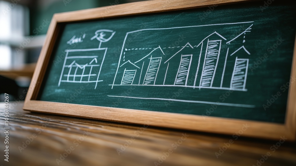 Hand-drawn bar graph on a green chalkboard with wooden frame Hand-drawn bar graph on a green chalkboard with wooden frame
