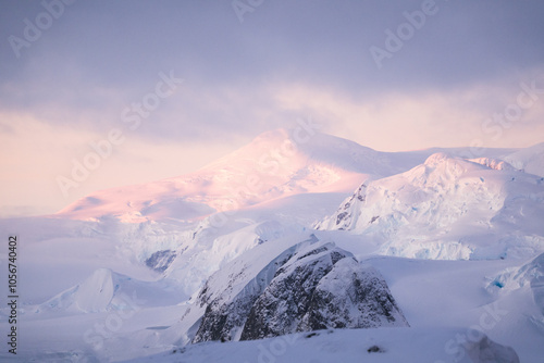 Pink beautiful dawn in Antarctica. photo