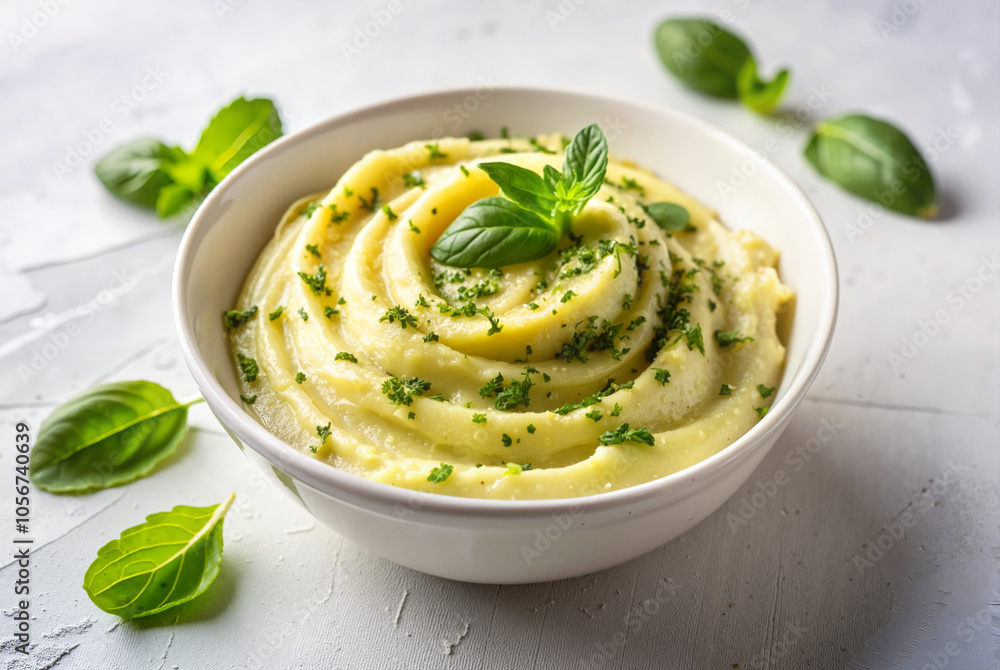 Creamy mashed potatoes with herbs in white bowl
Creamy mashed potatoes with herbs in white bowl