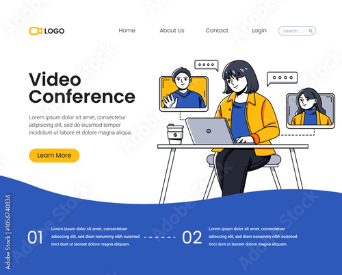 Video conferencing concept landing page design Colleagues or friends talking on video call