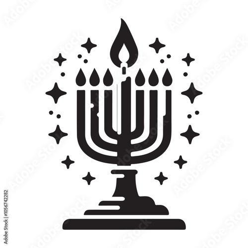 Hanukkah candle silhouette vector. Hanukkah candle icon. Hanukkah menorah logo symbol design on a white background