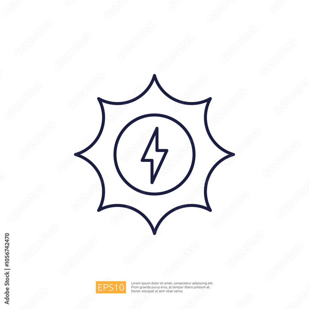The image features a simple, outlined graphic of a sun with a lightning bolt inside, symbolizing energy or power. The image features a simple, outlined graphic of a sun with a lightning bolt inside, symbolizing energy or power.