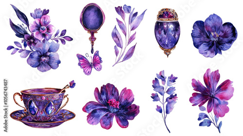 Mad Hatter Tea Party Watercolor Clipart Collection Generative AI