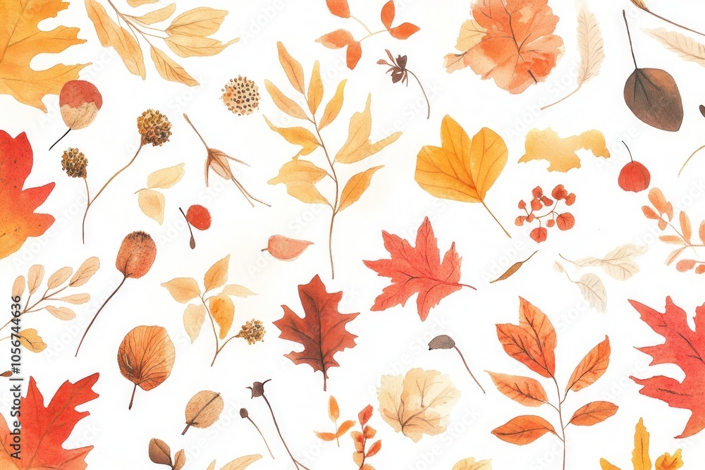 Fototapeta premium Autumn Leaves Watercolor Pattern