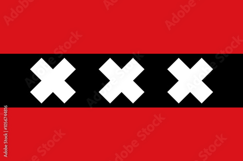 Flag of Amsterdam Capital city and Municipality (North Holland or Noord-Holland province, Kingdom of the Netherlands, Holland)