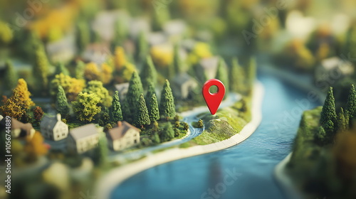 a location pin on the map of forest, Generative AI