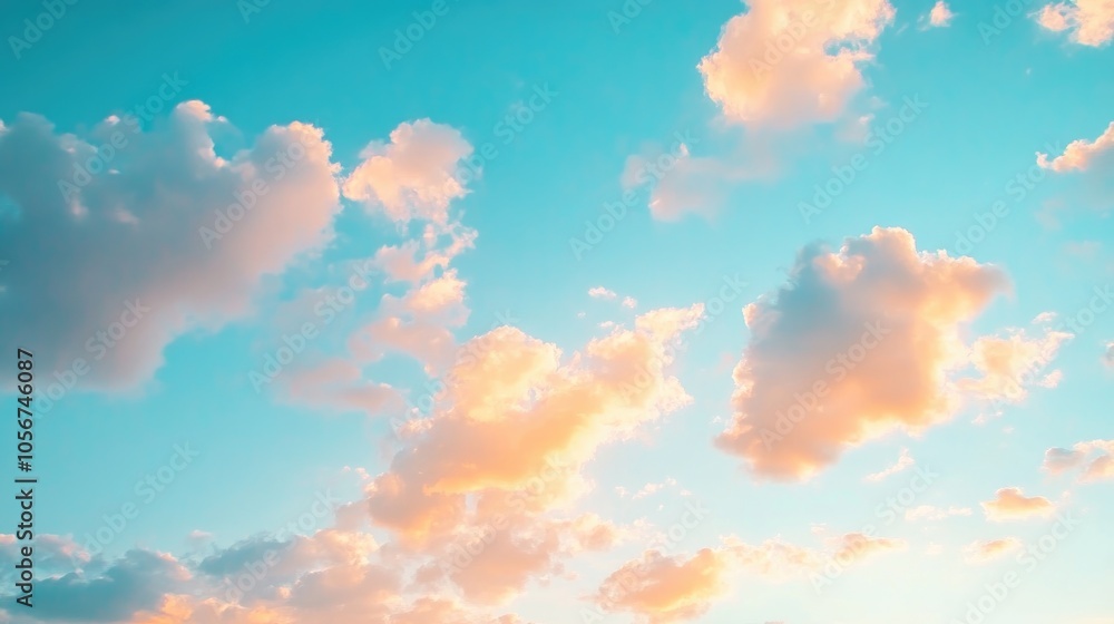 Vivid clouds bathed in warm sunset tones drift across a clear blue sky Perfect for backgrounds inspirational themes and nature related visuals Vivid clouds bathed in warm sunset tones drift across a clear blue sky Perfect for backgrounds inspirational themes and nature related visuals