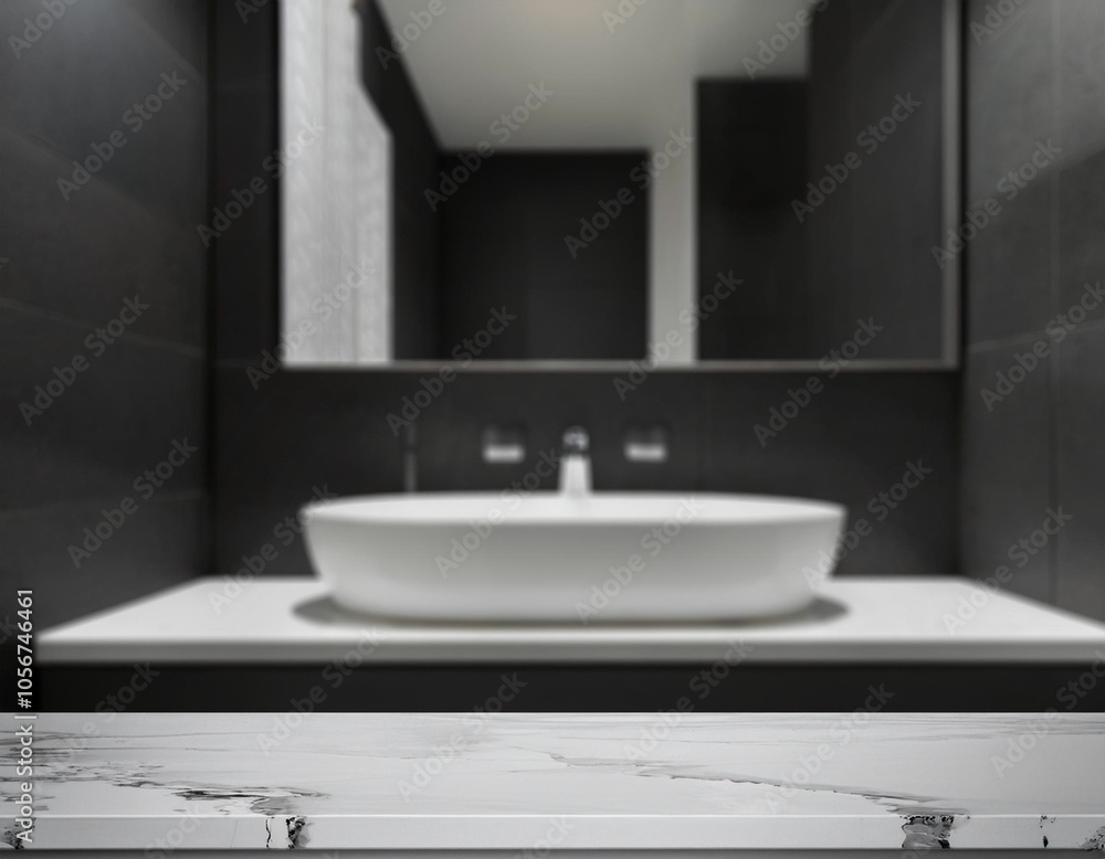 Fototapeta premium Serene Marble Surface for Stylish Product Presentations in Contemporary Bathroom