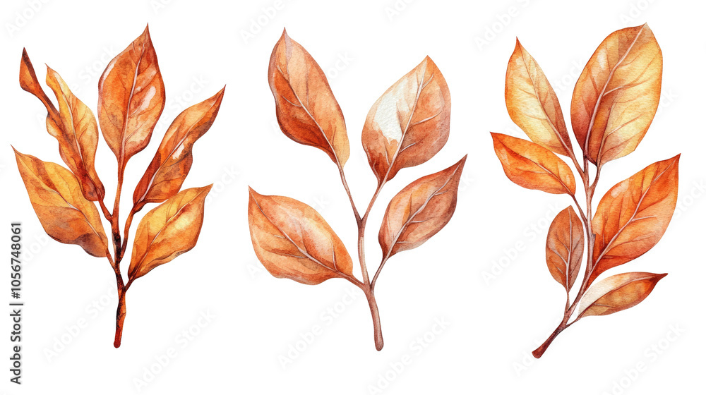Watercolor Autumn Leaves on Transparent Background Generative AI Watercolor Autumn Leaves on Transparent Background Generative AI