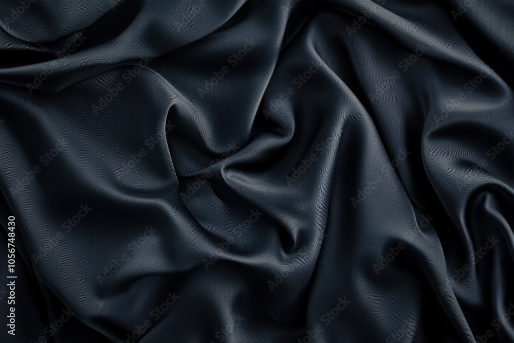 Fototapeta premium Sleek ebony canvas. Smooth satin material with subtle drapes. Opulent shadowy backdrop providing plenty of room for your imaginative design endeavors