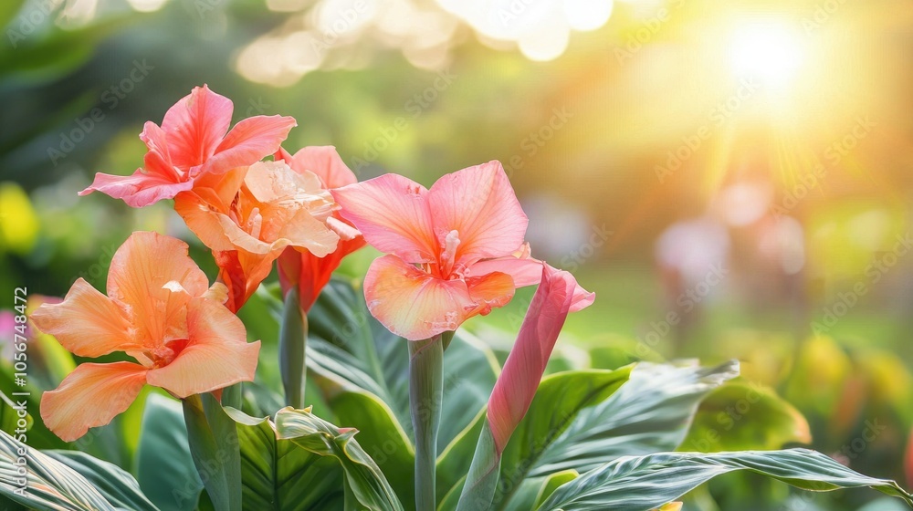 Beautiful Blooming Canna Flowers In The Garden