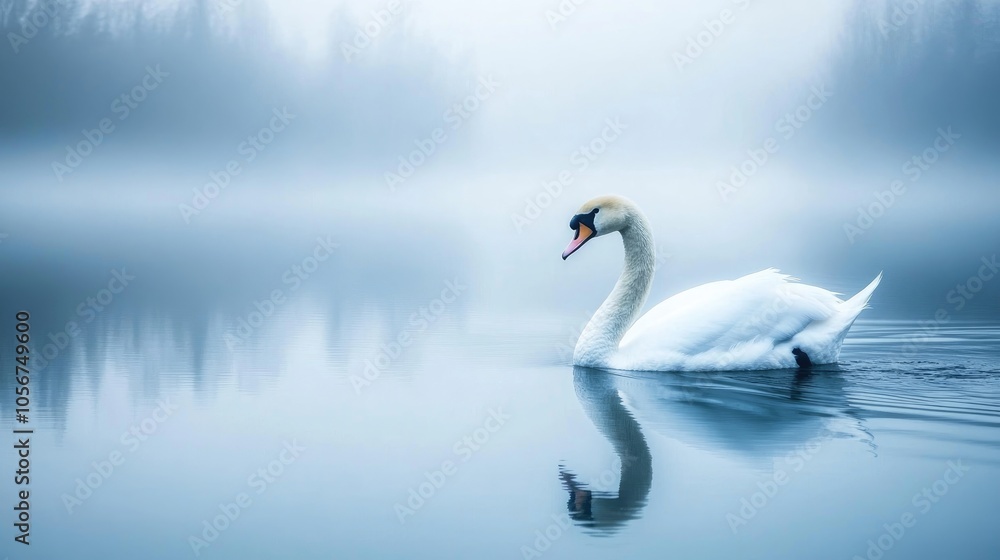 A serene swan swimming smoothly across a calm body of water A serene swan swimming smoothly across a calm body of water