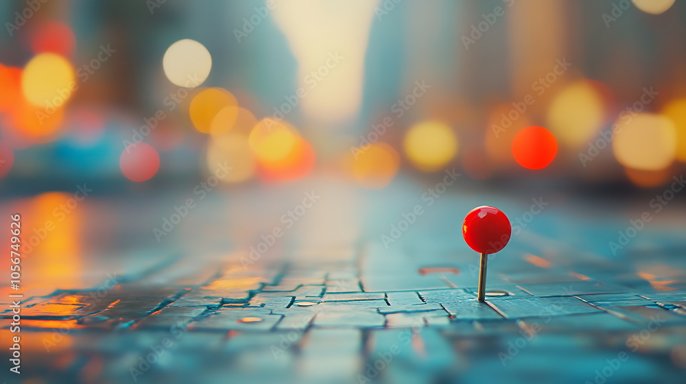 A red pushpin mark on the map indicating a location, Generative AI A red pushpin mark on the map indicating a location, Generative AI