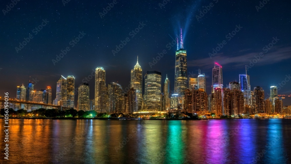 Obraz premium Captivating Night Photography of City Lights and Starry Skies, Urban Landscapes, Long Exposure Techniques, Nighttime Adventures, Vibrant Colors, Scenic Views, Nature at Night, and Stunning Reflections