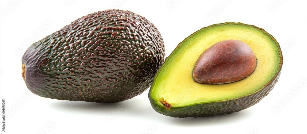 Whole And Half Avocado Isolated On White Whole And Half Avocado Isolated On White