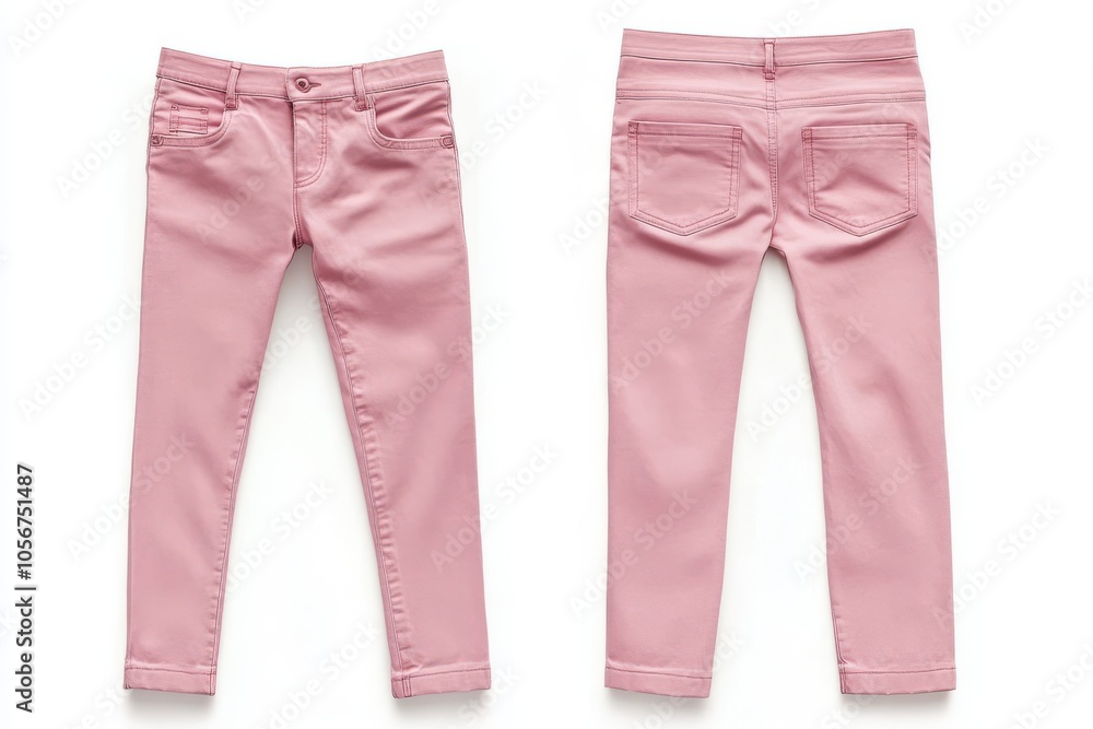 Pink chinos front and back view on white background Pink chinos front and back view on white background