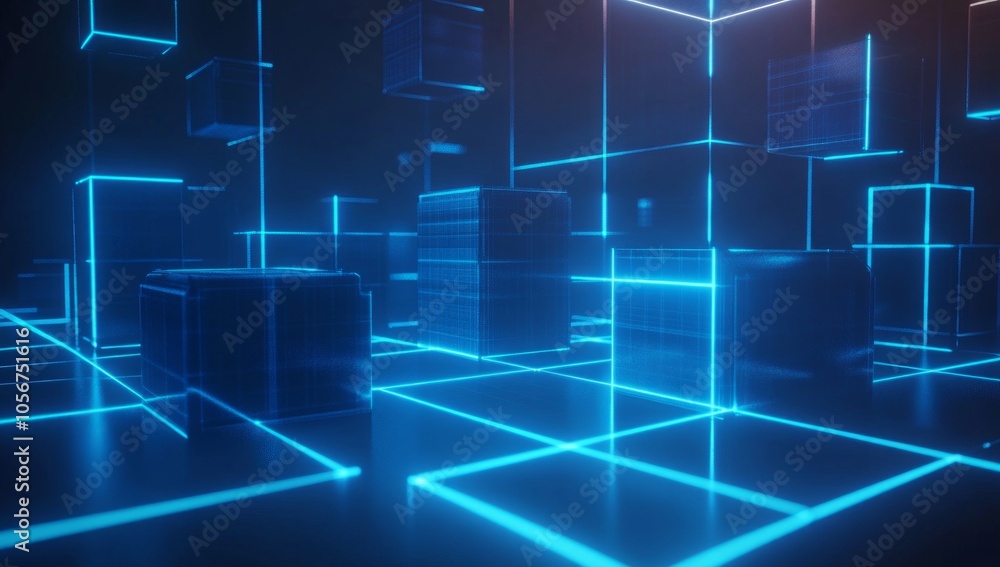 Fototapeta premium Neon Cubes in a Digital World