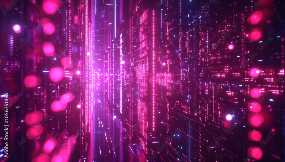 Fototapeta premium Glowing Data Tunnel in Neon Colors