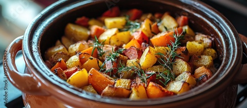 Ceramic Pot With Stewed Vegetables Close Up