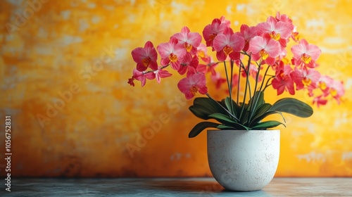 Wallpaper Mural A vibrant pink orchid arrangement in a pot against a textured background. Torontodigital.ca
