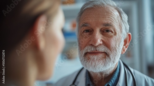 Elderly Doctor with White Beard Looking at Patient