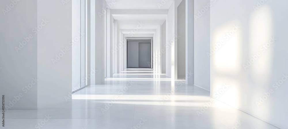 Fototapeta premium Empty White Corridor with Sunlight