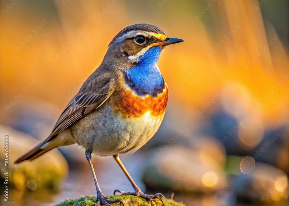 Captivating Close-Up of a Bluethroat Bird in Low Light: Stunning Details of Luscinia svecica in Nature's Twilight