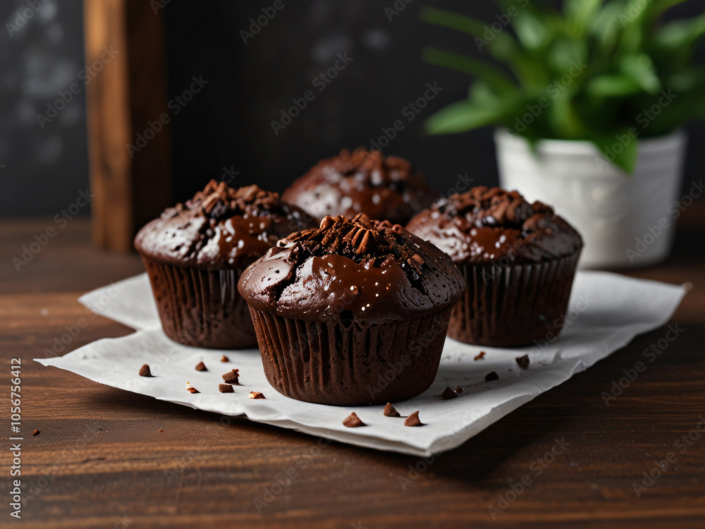 A chocolate muffin on a plain background. A chocolate muffin on a plain background.