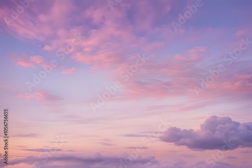 A pastel pink and purple sky at dawn with soft clouds and a gentle early morning glow, Ai Generated