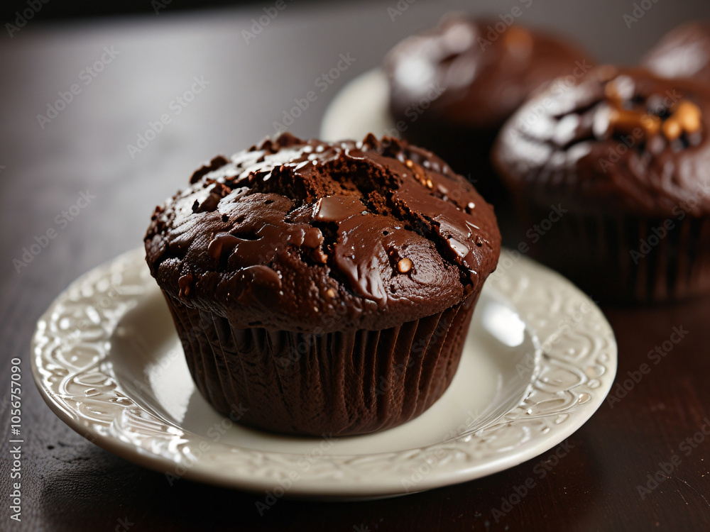 A chocolate muffin on a plain background. A chocolate muffin on a plain background.