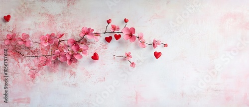 Design a romantic copy space background for Valentine's Day, featuring soft pink and red hues, delicate hearts, and elegant floral accents, creating the perfect canvas for heartfelt messages of love