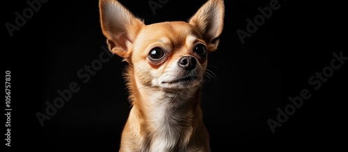 Studio Shot Of An Adorable Chihuahua Sitting On Black Background