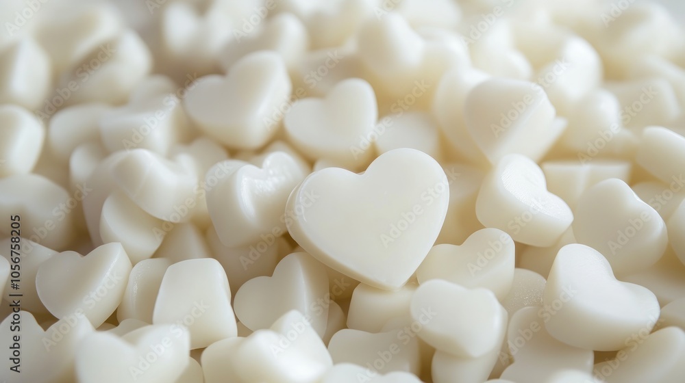 Close up of white soy wax in the shape of a heart for crafting candles Close up of white soy wax in the shape of a heart for crafting candles