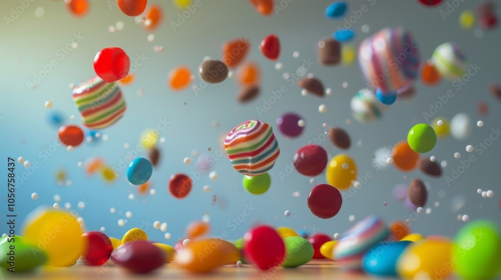 A captivating display of levitating assorted candies A captivating display of levitating assorted candies