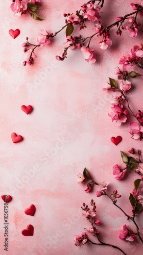 Design a romantic copy space background for Valentine's Day, featuring soft pink and red hues, delicate hearts, and elegant floral accents, creating the perfect canvas for heartfelt messages of love