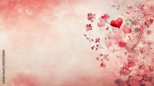 Design a romantic copy space background for Valentine's Day, featuring soft pink and red hues, delicate hearts, and elegant floral accents, creating the perfect canvas for heartfelt messages of love