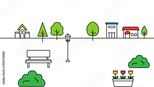 シンプルな街並みの風景素材　ベクター
