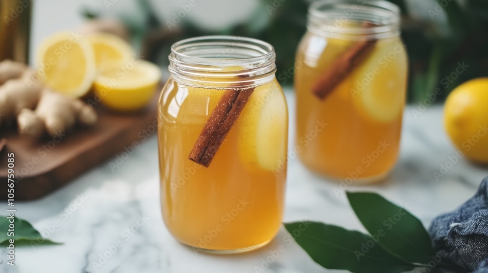 Cinnamon and Ginger Infused Fermented Kombucha with Natural Elderberry Probiotics Cinnamon and Ginger Infused Fermented Kombucha with Natural Elderberry Probiotics