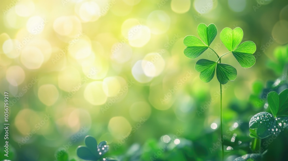 Clover with a blurred backdrop featuring space for text representing a festive theme Clover with a blurred backdrop featuring space for text representing a festive theme