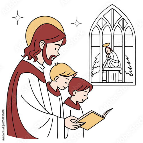 Jesus with Children Singing Hymns in Church 