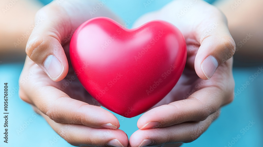 A person holds a vibrant red heart between their hands, symbolizing love, care, and compassion. A person holds a vibrant red heart between their hands, symbolizing love, care, and compassion.