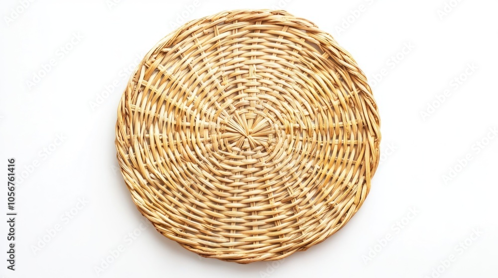 Round golden wicker mat isolated on a white background Round golden wicker mat isolated on a white background