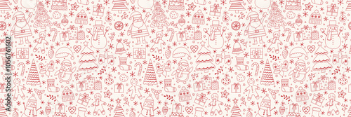 Christmas seamless pattern with cute cartoon characters and decorations. Wallpaper design. Vector illustration